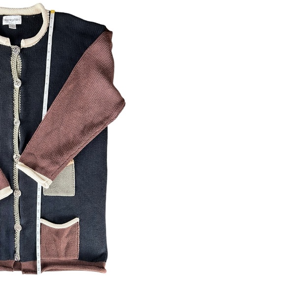 Bloomingdale's 90s Knitted Cardigan Colorblock Size 3X - Picture 7 of 12